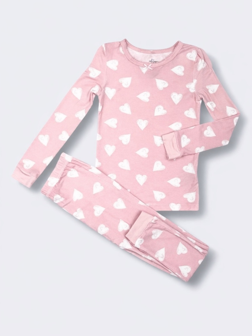 Milkberry Pajama Set 4T Pink Heart Bamboo Two Piece Soft Stretch Sleepwear